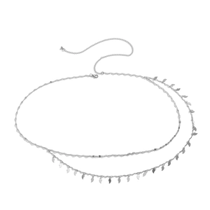 Chaîne de corps argentée à double rangée avec pendentifs feuilles et fermoir ajustable