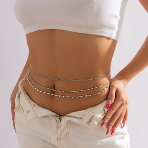 Chaîne de Taille Multicouche en Alliage Strass pour Femmes Pendentif Cœur Feuille Chaîne de Corps Paillettes Gland Bijoux de Mode