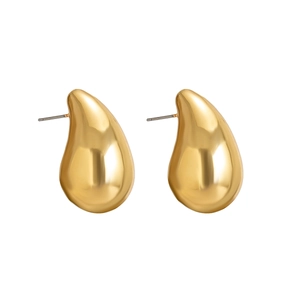 Modern gold-plated teardrop stud earrings with a polished mirror finish for women
