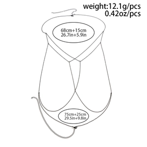 Detaillierte Größenangaben für Schmetterling Bikini Körperkette mit schwarzen Metallgliedern