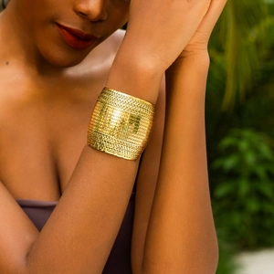 Brazalete de Manguito Ancho de Hierro Estilo Punk para Mujer Plata Oro Viejo Brazalete Abierto Forma Tambor Joyería Étnica