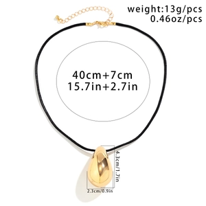 Detailed size specifications for large polished gold teardrop pendant necklace