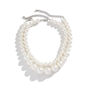 Detail view of double-layered choker featuring large gradient pearls and adjustable lobster clasp