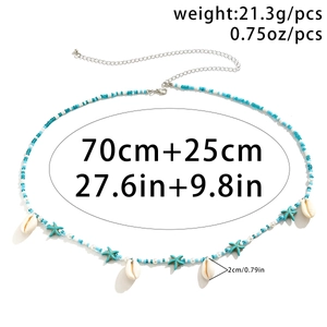 Dimensions de la chaîne de taille en perles turquoise avec étoile de mer et coquillage