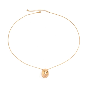 Detail of gold-plated snake chain necklace with smooth teardrop pendant and lobster clasp