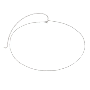 Minimalist silver geometric waist chain with delicate beads and lobster clasp on white background
