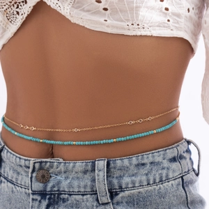 Chaîne de taille bohème avec perles turquoise et maillons dorés pour style de plage