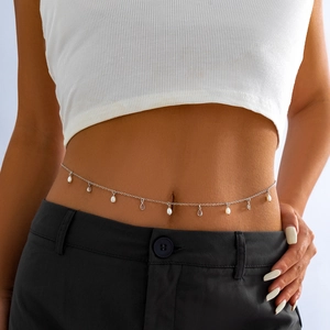 Sexy Gold Double Layer Body Chain For Women Imitation Artificial Pearl Tassel Waist Chain Bohemian Star Pendant Belly Chain Jewelry
