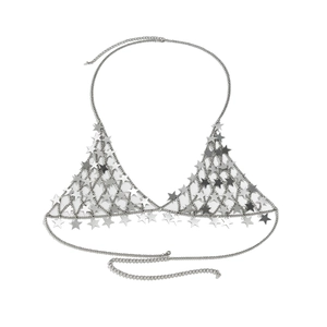 Sexy silver metal star body chain with sequin tassels for bikini party accessories