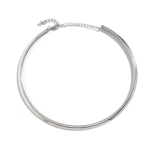 Close-up of polished silver choker with adjustable extension chain and lobster clasp