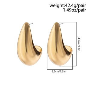 Detailed technical diagram showing the dimensions and 42.4g weight of golden drop earrings
