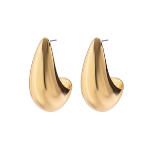 Polished gold teardrop dangle earrings with sleek punk-style comma shape design
