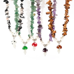 Colorful mushroom necklaces with irregular natural gravel and white pearl pendants