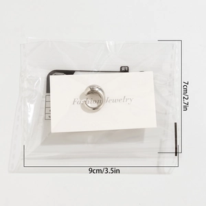 U-shaped geometric silver earrings on display card with 9cm x 7cm size packaging