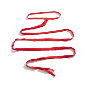 Detail of soft red elastic fabric strap leg chain accessory for Harajuku style