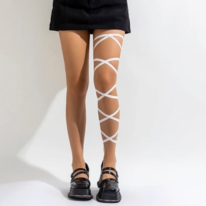Sexy white elastic thigh leg chain with cross-strap design for gothic punk fashion style