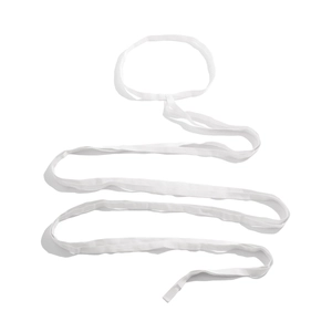 Detailed macro view of flat white cotton elastic leg strap with reinforced stitching
