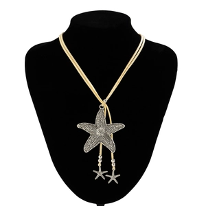 Bohemian starfish pendant necklace with suede rope for beach style vacation wear