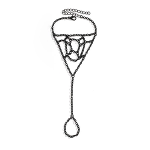 Bracciale ad anello nero gotico a ragnatela con catena regolabile e anello al dito