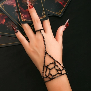 Bracciale ad Anello Gotico con Ragnatela di Halloween per Donna Nero Argento Catena in Metallo Gioielli per le Dita