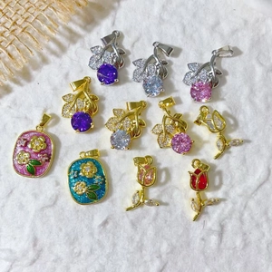 DIY Flower Leaf Tulip Pendant For Jewelry Making Alloy Rhinestone Enamel Charms For Necklace Bracelet Handcraft Supplies