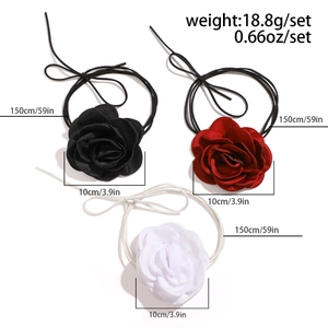 Three-piece rose choker set in black red and white with 150cm adjustable straps