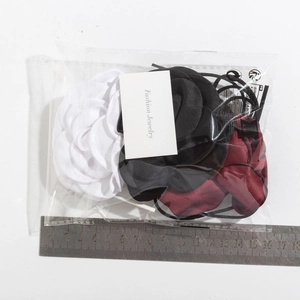 Measurement of rose choker set in black, white, and burgundy fabric flower petals