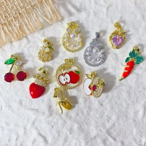Gold Plated Copper Zirconia Fruit Cherry Fairy Moon DIY Pendant Charms For Necklace Bracelet Jewelry Making Women Accessory