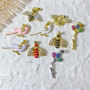 Copper Gold Plated Zirconia Animal Pendants Honeybee Bird Girl With Balloons Charms For DIY Jewelry Making Accessories