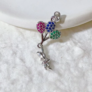 Balloon girl pendant with pink, blue, and green zircon stones in silver plating