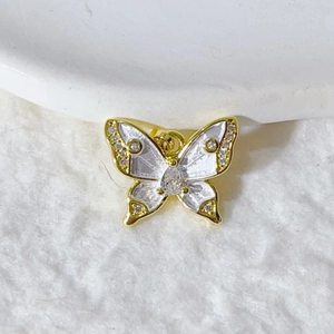 Exquisite gold butterfly necklace pendant with white enamel and zircon micro-inlays