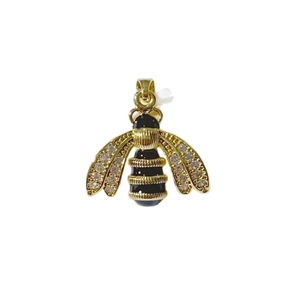 Exquisite gold-plated honey bee pendant with black enamel stripes and cubic zirconia stones