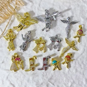 Hip Hop Iced Out Pendant For Men Women Gold Plated Copper Micro Inlaid Zirconia Angel Astronaut Cowboy Boot Jewelry Pendant