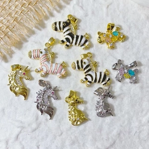 Gold Plated Copper Rhinestone Unicorn Zebra Animal Pendant Accessories DIY Necklace Bracelet Jewelry Charm For Women