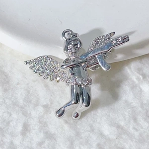Hip hop Cupid angel pendant with iced out cubic zirconia holding an AK-47 rifle