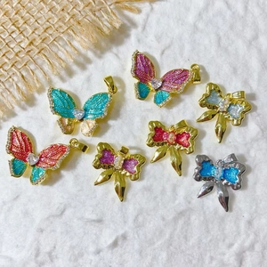 18K Vergoldet Kupfer Schmetterling Schleife Anhänger Strass Emaille Charms Für DIY Halskette Armband Schmuckherstellung Zubehör