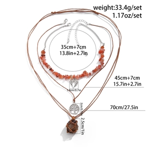 Böhmisches 3-teiliges Halsketten-Set mit Lebensbaum und Rohstein-Anhänger Details