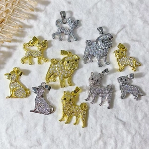 Süße Zirkonia Tier Hund Katze Anhänger Gold Vergoldet Kupfer Welpe Kätzchen Halskette Schmuckherstellung Zubehör Damen Geschenk