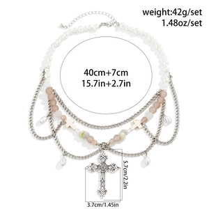 Detaillierte Größenangaben und Gewicht der Y2K Schmetterling Kreuz Perlenkette für Damen