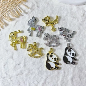 Gold Plated Copper Zirconia Animal Pendants Horse Panda Dog Charms For DIY Jewelry Making Necklace Pendant Only (Without Chain)