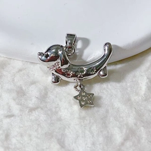 Polished silver dachshund pendant with sparkling stars and crystal collar charm