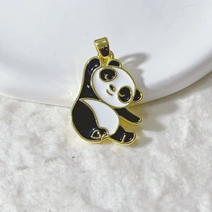 Golden panda pendant accessory with black and white enamel and sparkling zircon micro-inlay
