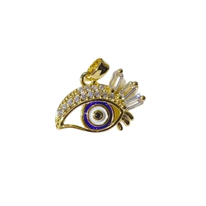 Pendentif œil porte-bonheur plaqué or 18 carats avec cils et zircons brillants