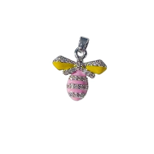 Exquisite silver bee pendant with yellow enamel wings and sparkling zircon micro-inlay