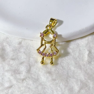 Golden girl charm pendant with pink zircon accents for DIY jewelry making