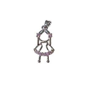 Silver girl pendant with pink cubic zirconia inlays for DIY necklaces and jewelry