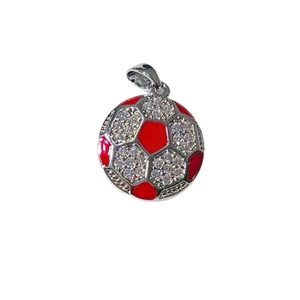 Colgante de fútbol hip hop con esmalte rojo y piedras de circonita blanca