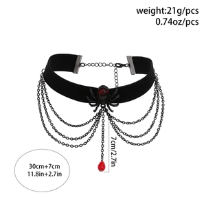 Größentabelle für Gothic-Spinnen-Choker mit 30cm+7cm Länge und rotem Edelsteinbesatz