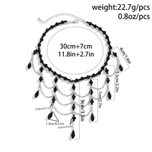 Gothic choker detailed dimensions with black beads and faux crystal teardrop tassels