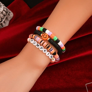 Bracciali multistrato Halloween con perline Heishi e scritta PUMPKIN con faccine